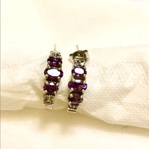Amethyst earrings and pendant.
Earrings are sterling silver hoops with crystals